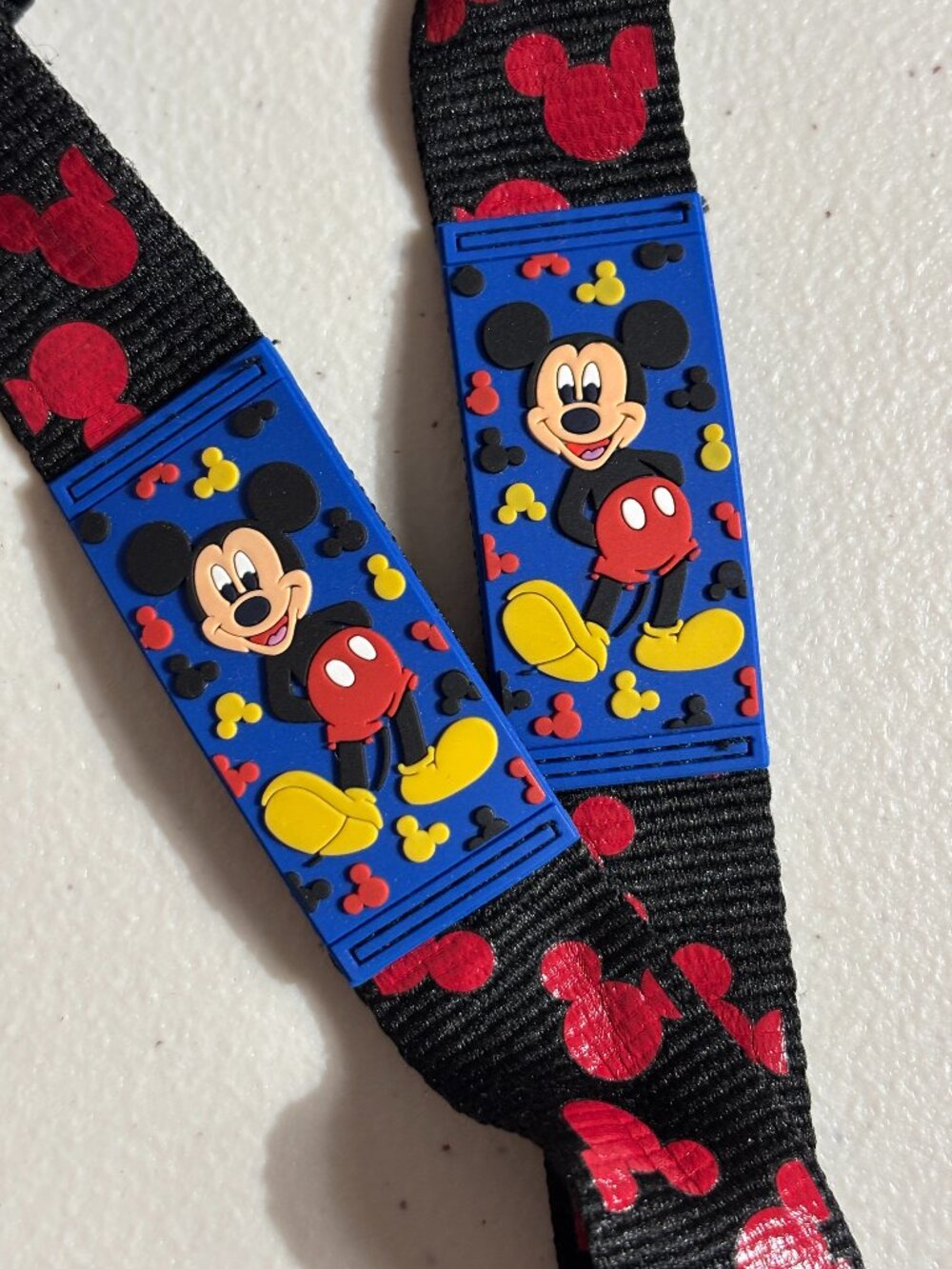 Disney Red Black Blue Mickey Mouse Lanyard, Rubber Mickey, D Ring Hook & Loop